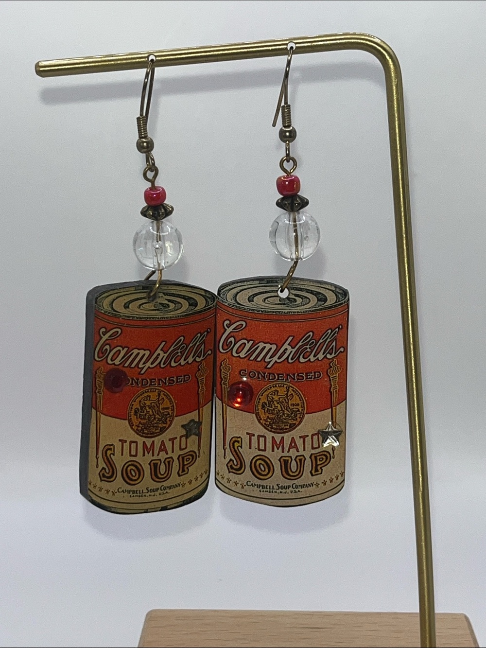 RARE!! Designs From The Deep decoupage Red Tomato Soup Can Earrings